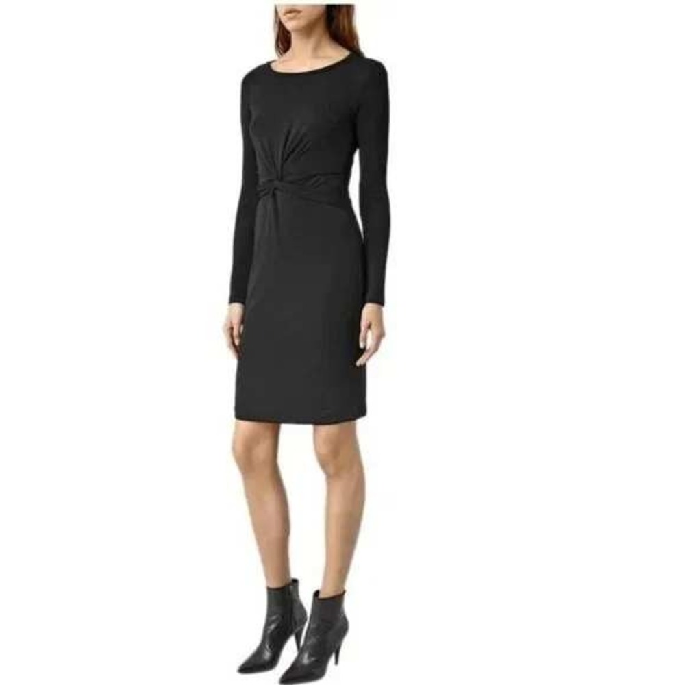 AllSaints Sian Dress Black Long Sleeve‎ Twist Front XS